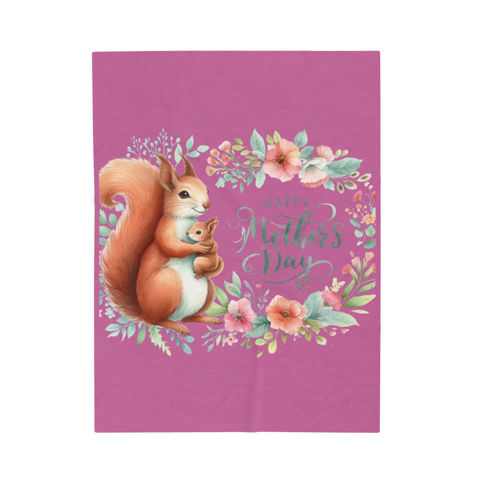 Mother's Day Squirrel Velveteen Plush Blanket – Floral Mom & Baby Design