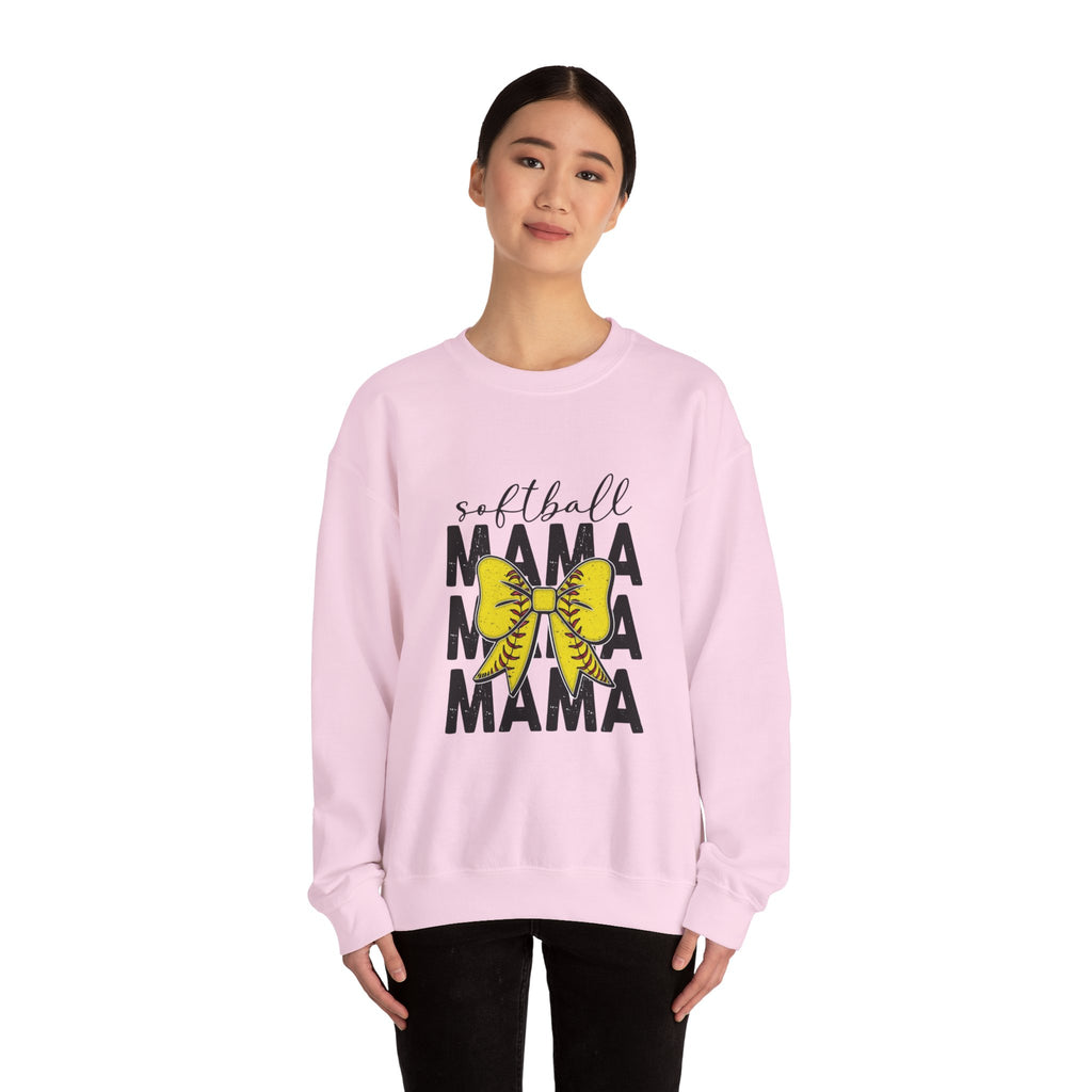Softball Mama Crewneck Sweatshirt - Yellow Bow Softball Mom Pullover