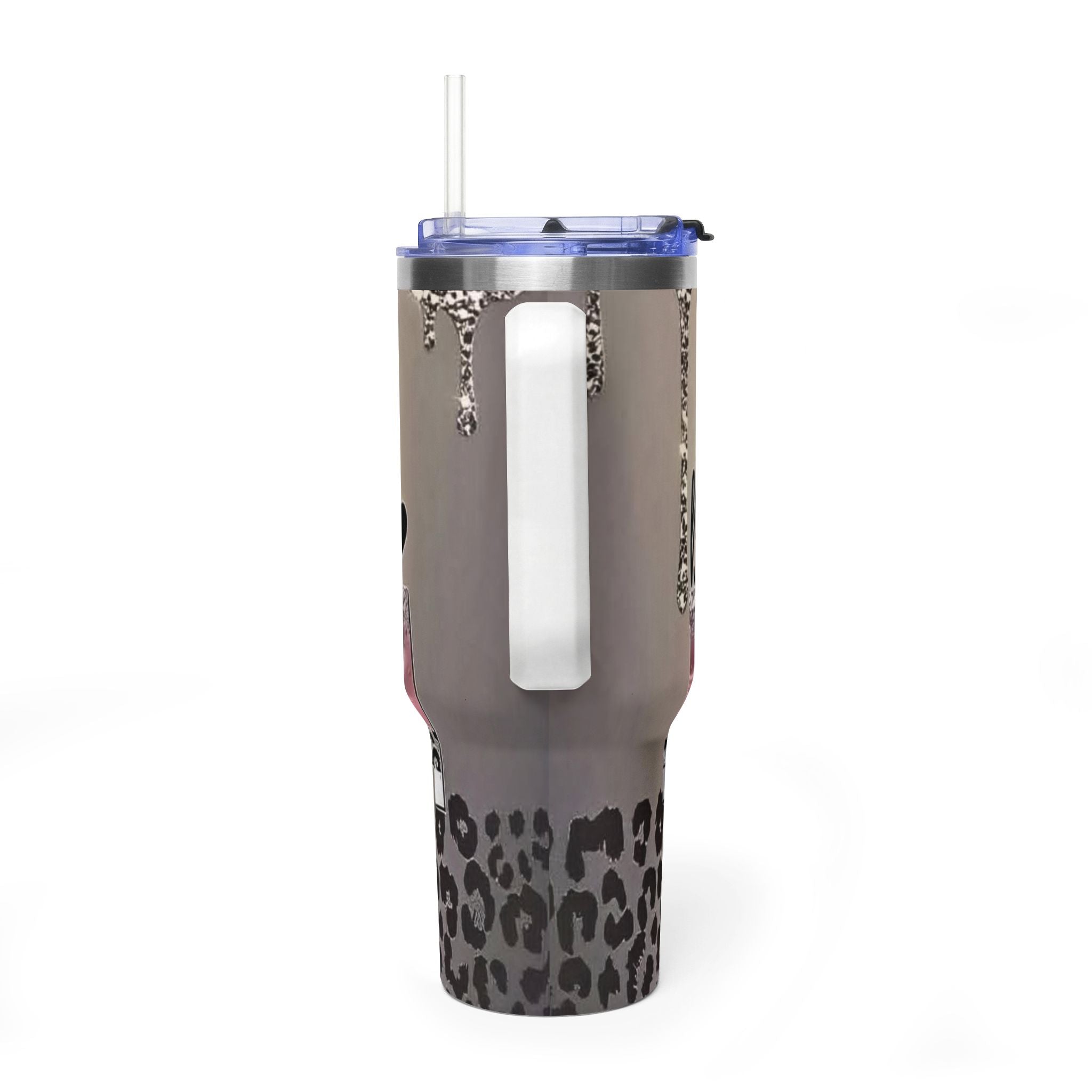 Blessed Leopard 40oz Vacuum Tumbler — Insulated Travel Cup with Glitter Drip Design