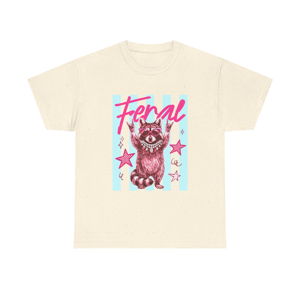 Feral Raccoon Graphic Tee - Retro Pink & Aqua Vintage Animal T-Shirt