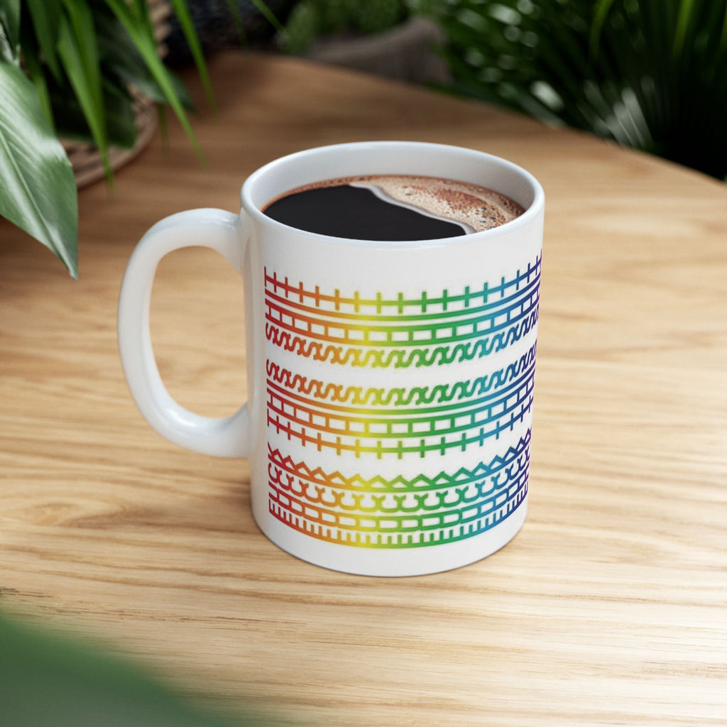 Rainbow Knit Pattern Mug — 'Fuck This Shit' Bold Slogan Ceramic Coffee Cup (11oz/15oz)