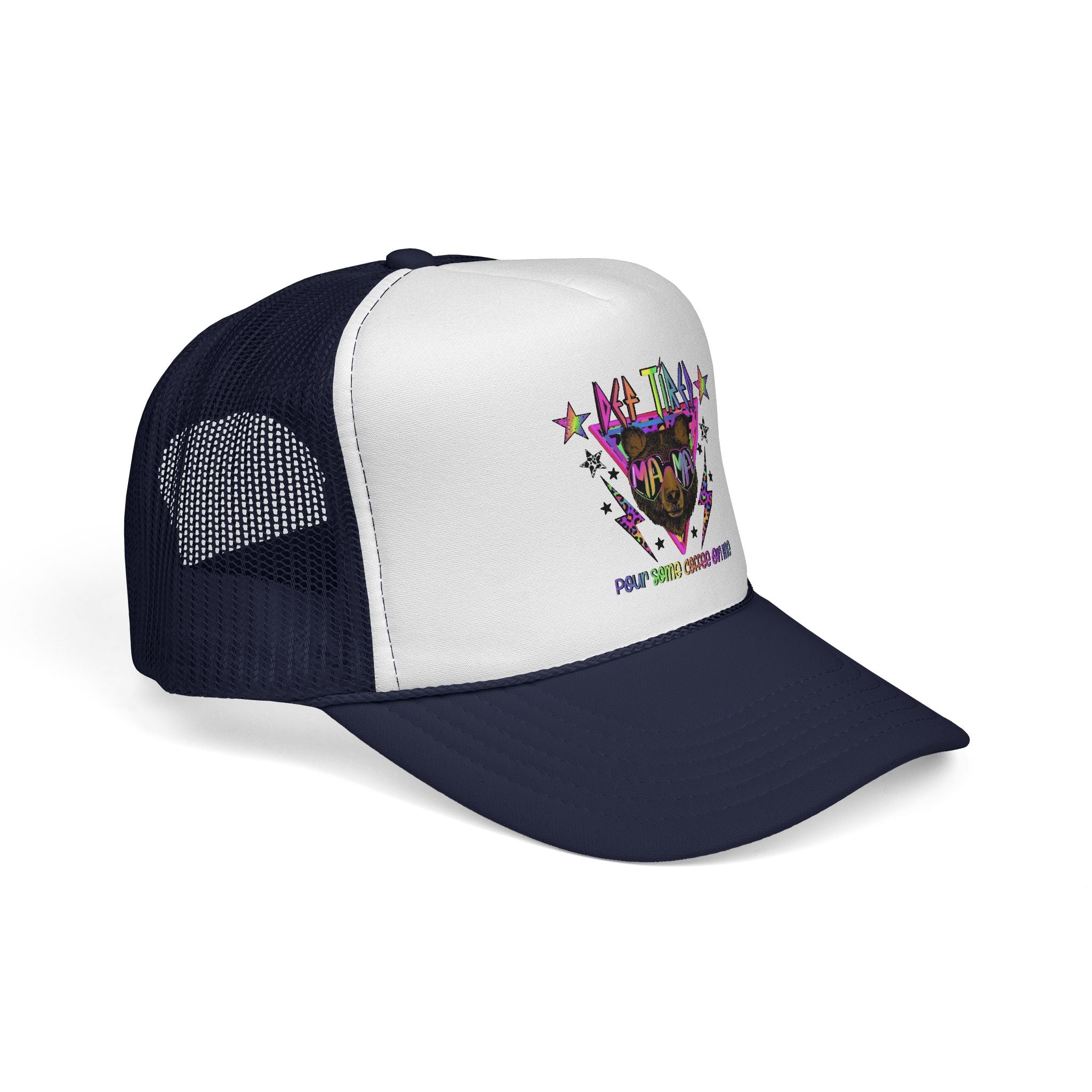 Neon Mountain Bear Trucker Cap | Retro Stars Graphic Trucker Cap