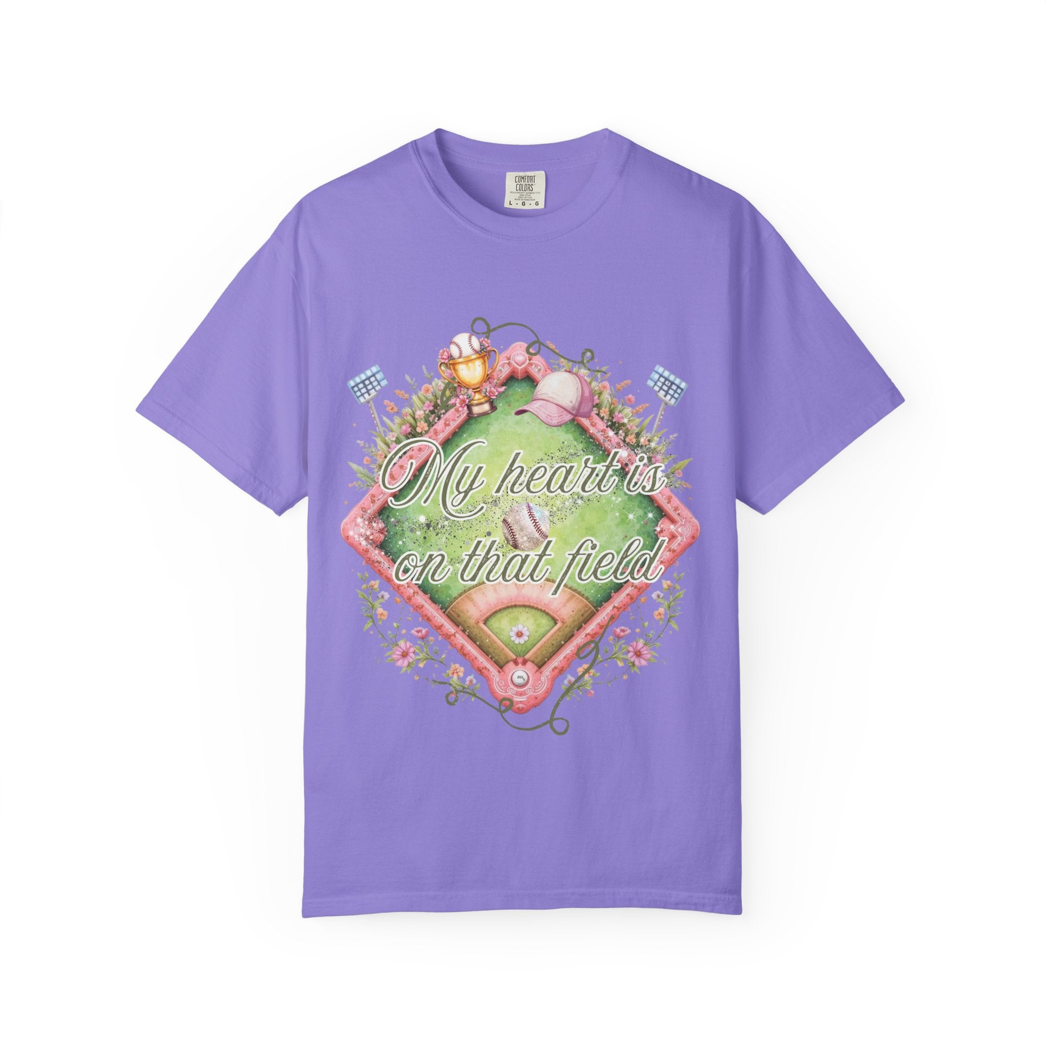 Baseball Field Floral T-Shirt — "My Heart's on That Field"