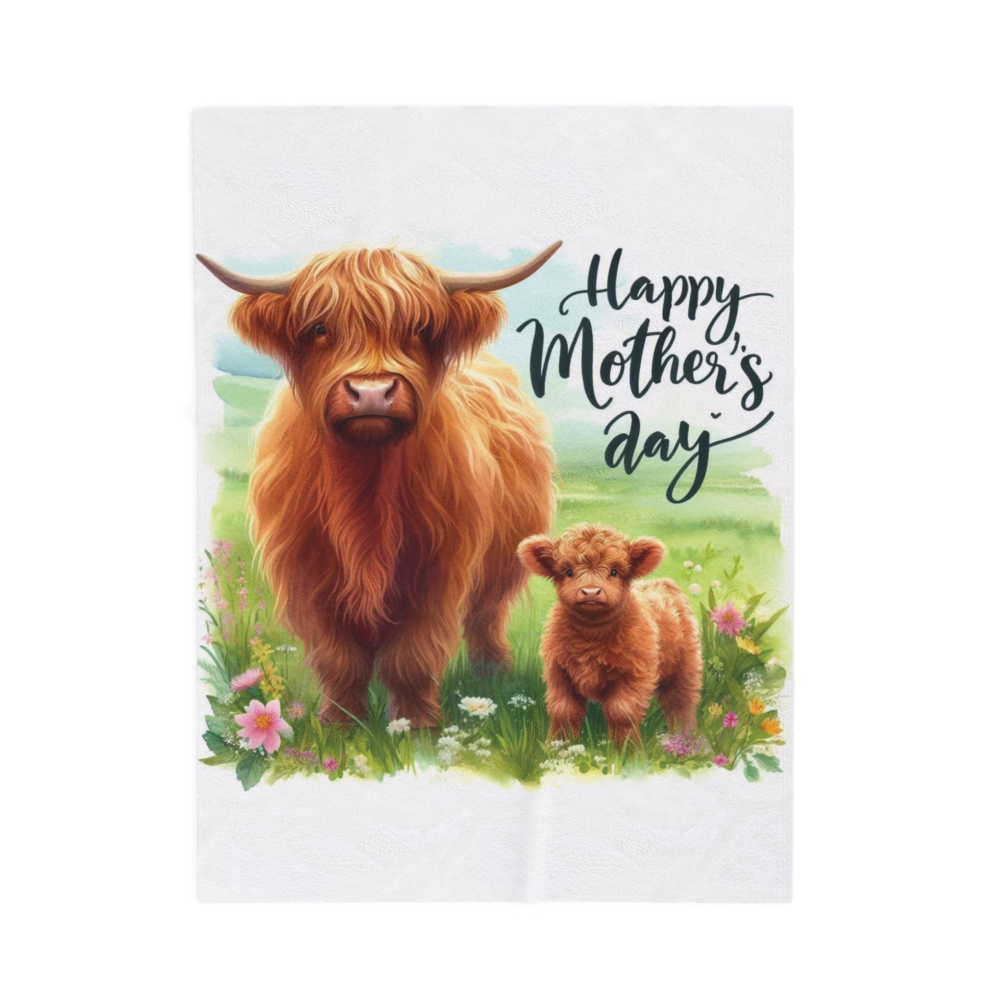 Mother's Day Velveteen Plush Blanket – Highland Cow & Calf Gift