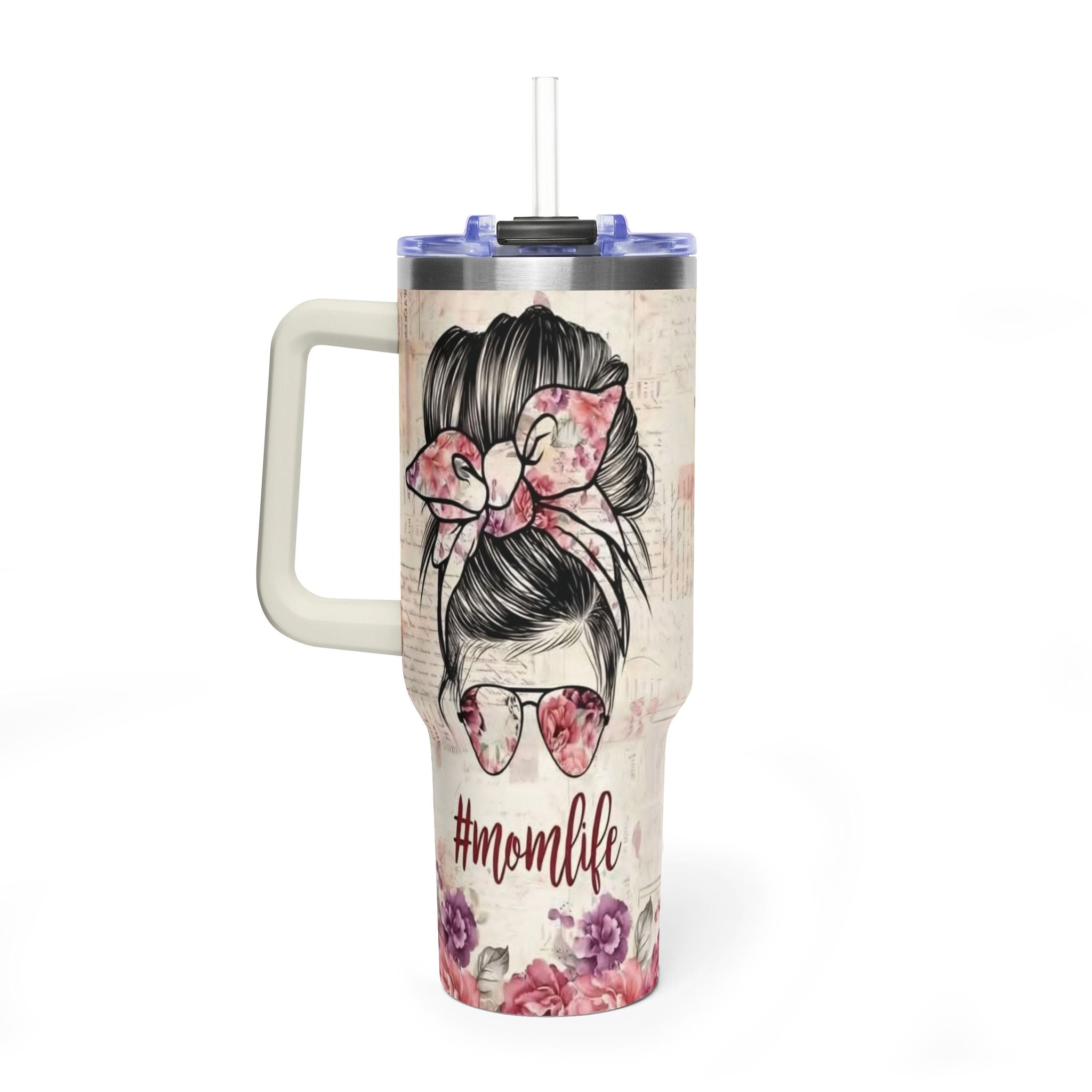 40oz Mom Life Vacuum Tumbler – Floral Momlife Travel Mug