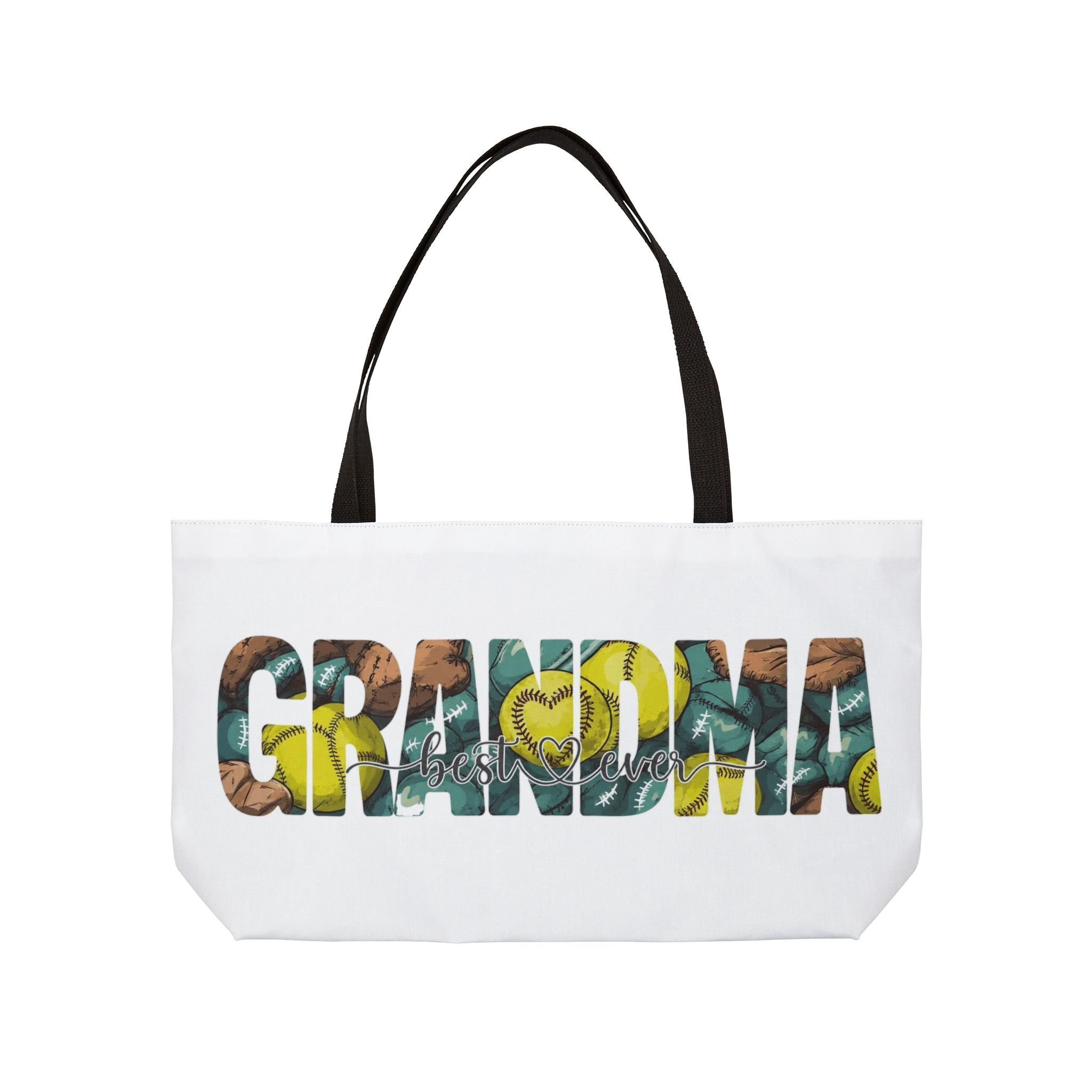 Grandma Weekender Tote Bag — Floral Baseball Heart Design